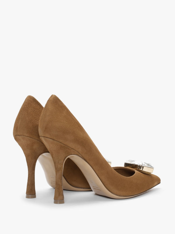 Natalia Tan Suede Jewelled Court Shoes