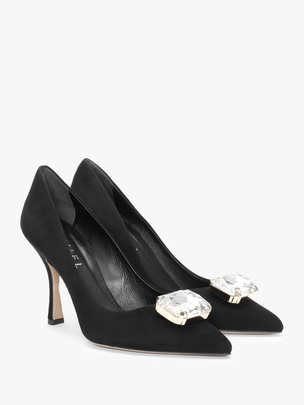 Natalia Black Suede Jewelled Court Shoes