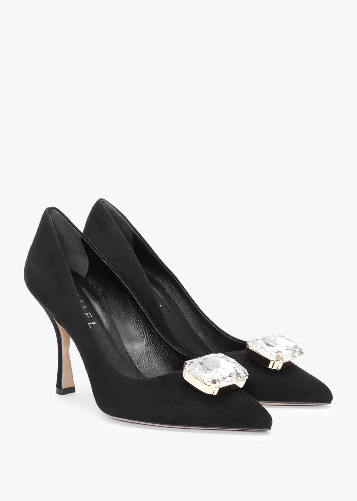 Natalia Black Suede Jewelled Court Shoes