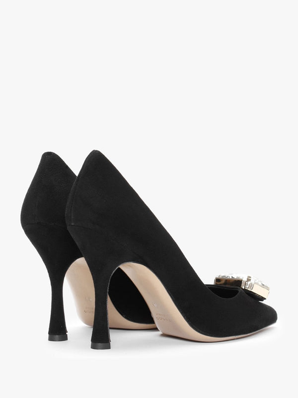 Natalia Black Suede Jewelled Court Shoes