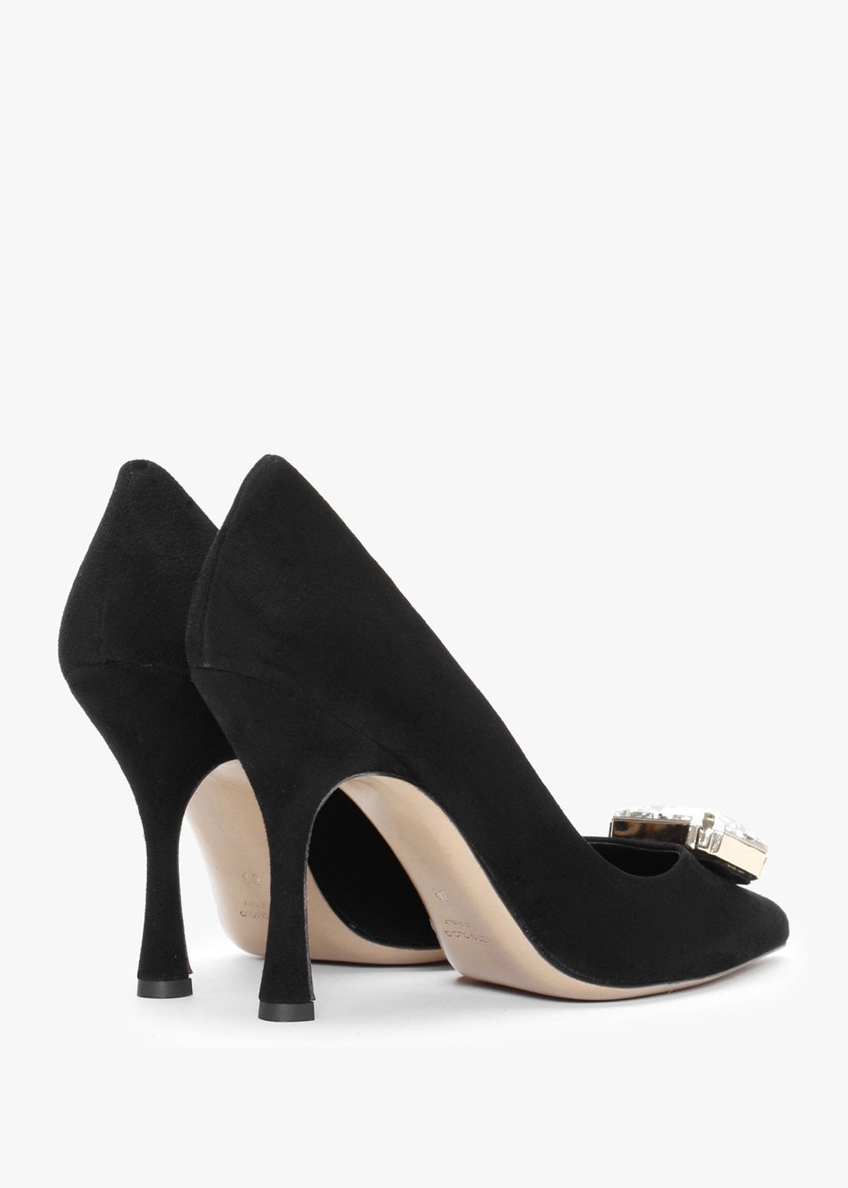 Natalia Black Suede Jewelled Court Shoes