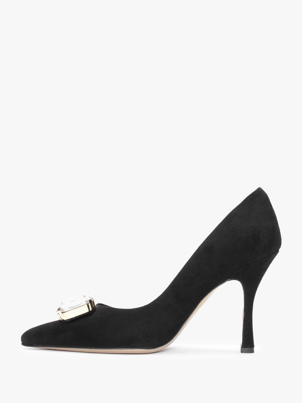 Natalia Black Suede Jewelled Court Shoes