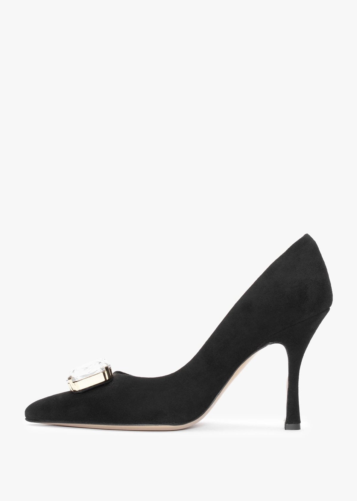 Natalia Black Suede Jewelled Court Shoes