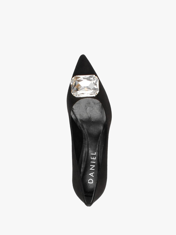 Natalia Black Suede Jewelled Court Shoes