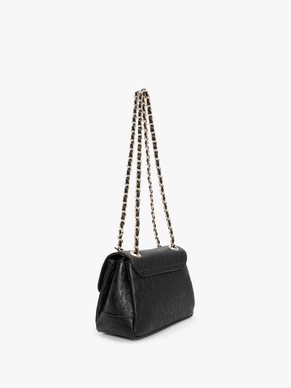 Relax Embossed Logo Nero Flapover Shoulder Bag