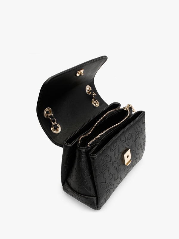 Relax Embossed Logo Nero Flapover Shoulder Bag
