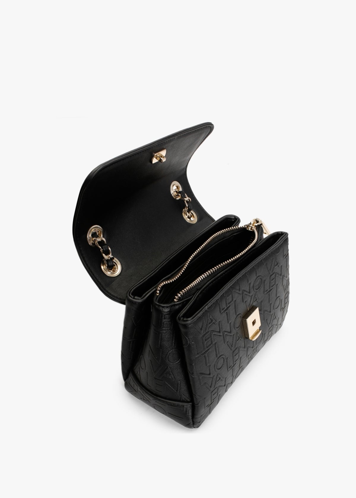 Relax Embossed Logo Nero Flapover Shoulder Bag