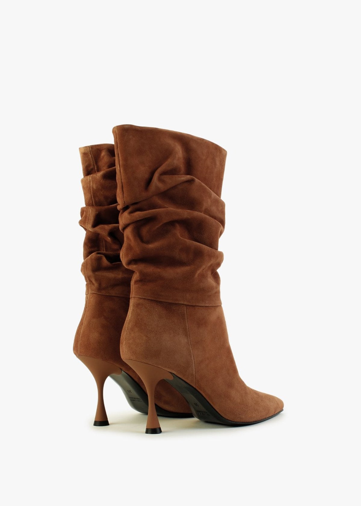 Fointed Tan Suede Ruched Calf Boots