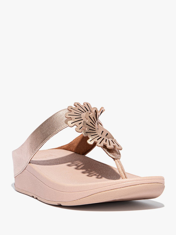 Fino Scallop Twist Rose Gold Leather Toe Post Sandals