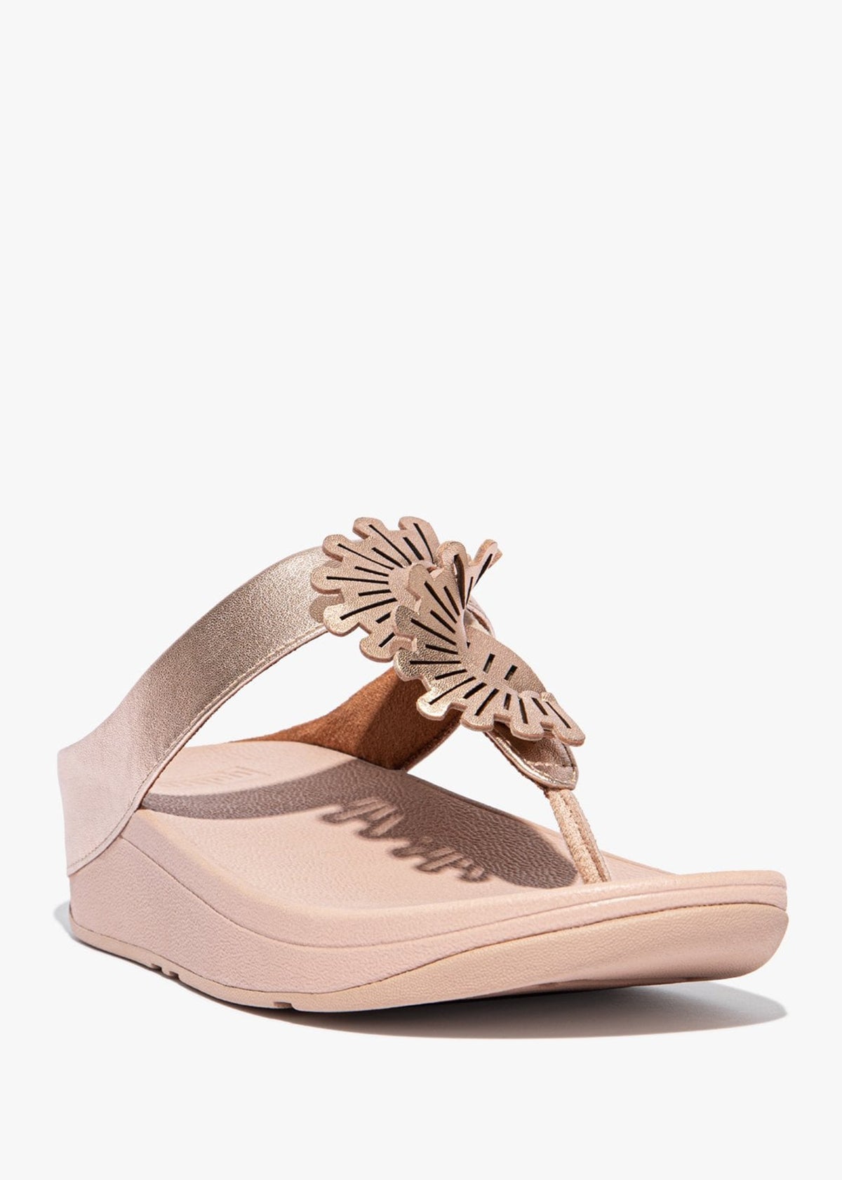Fino Scallop Twist Rose Gold Leather Toe Post Sandals