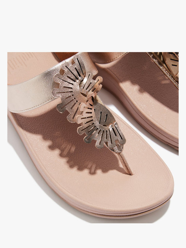 Fino Scallop Twist Rose Gold Leather Toe Post Sandals