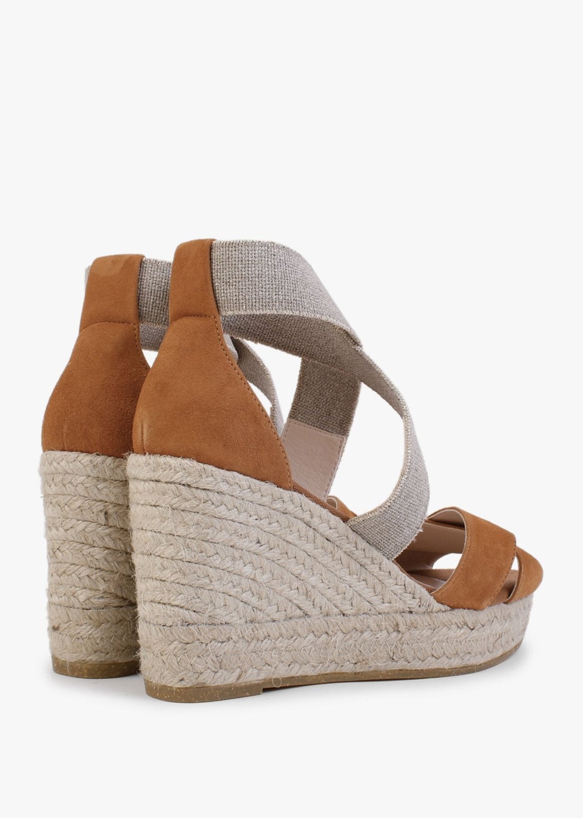 Kamp Tan Suede Elasticated Cross Strap Wedge Espadrilles