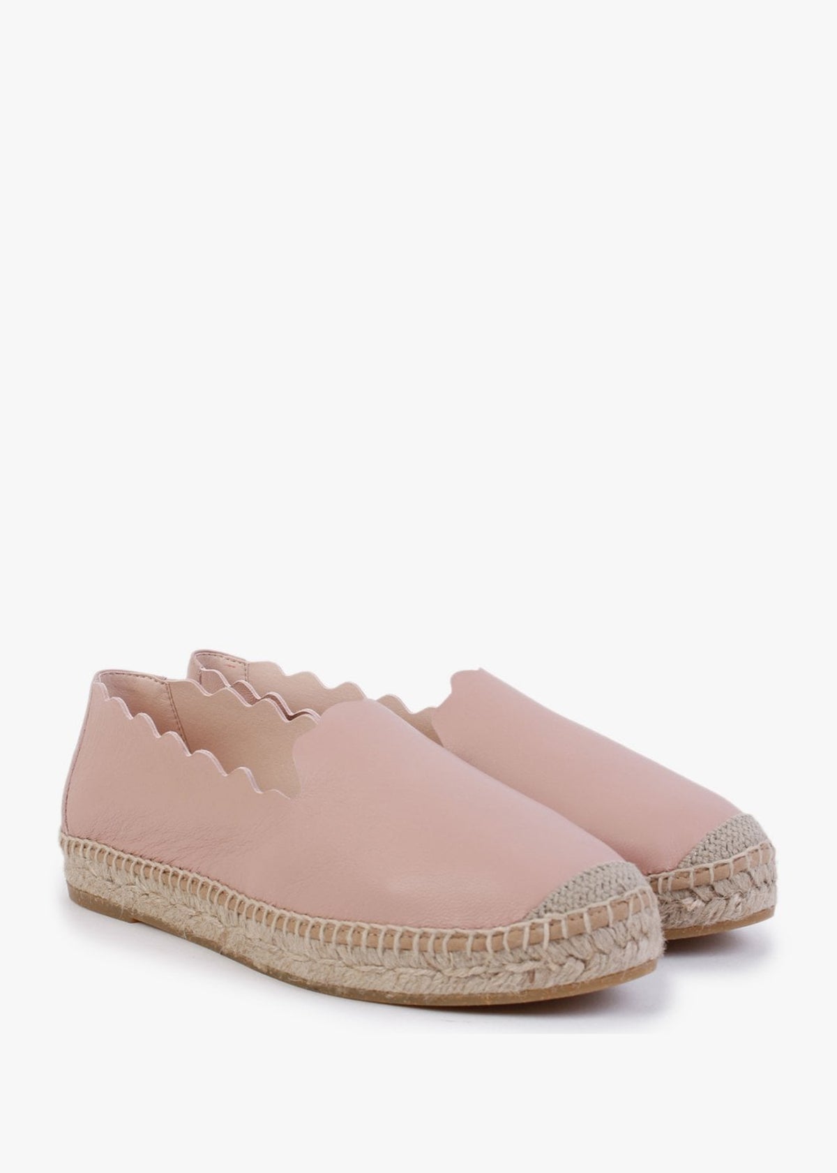 Kora Pink Leather Scalloped Espadrilles