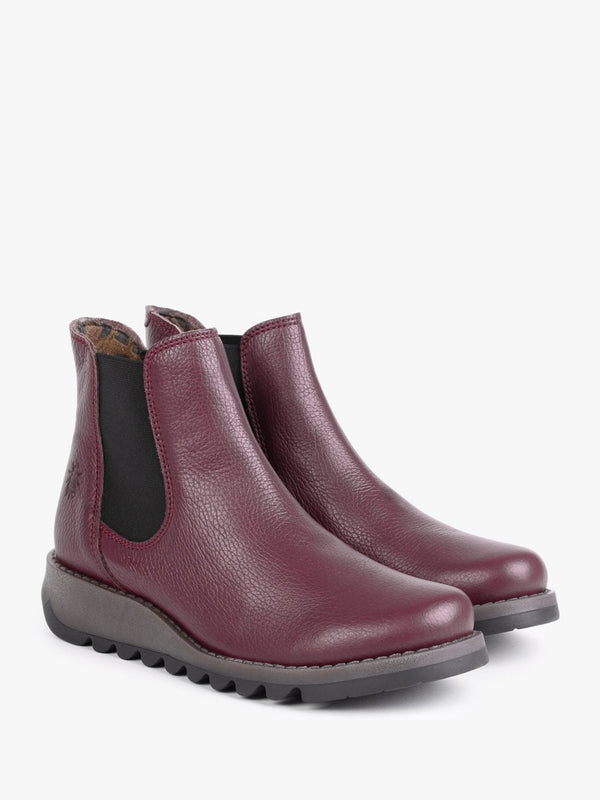 Salv Burgundy Pebbled Leather Wedge Chelsea Boots