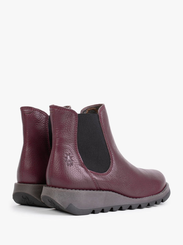 Salv Burgundy Pebbled Leather Wedge Chelsea Boots