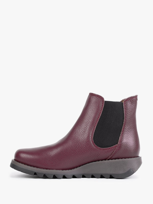 Salv Burgundy Pebbled Leather Wedge Chelsea Boots