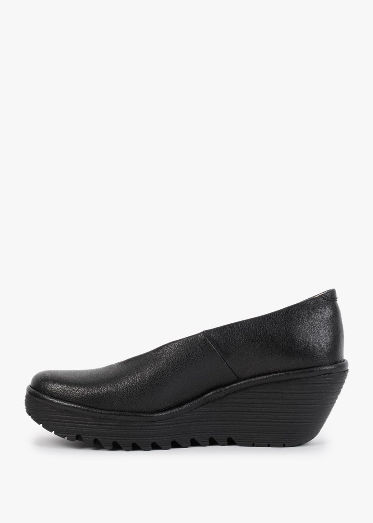 Yaz Black Leather Wedge Court Shoes