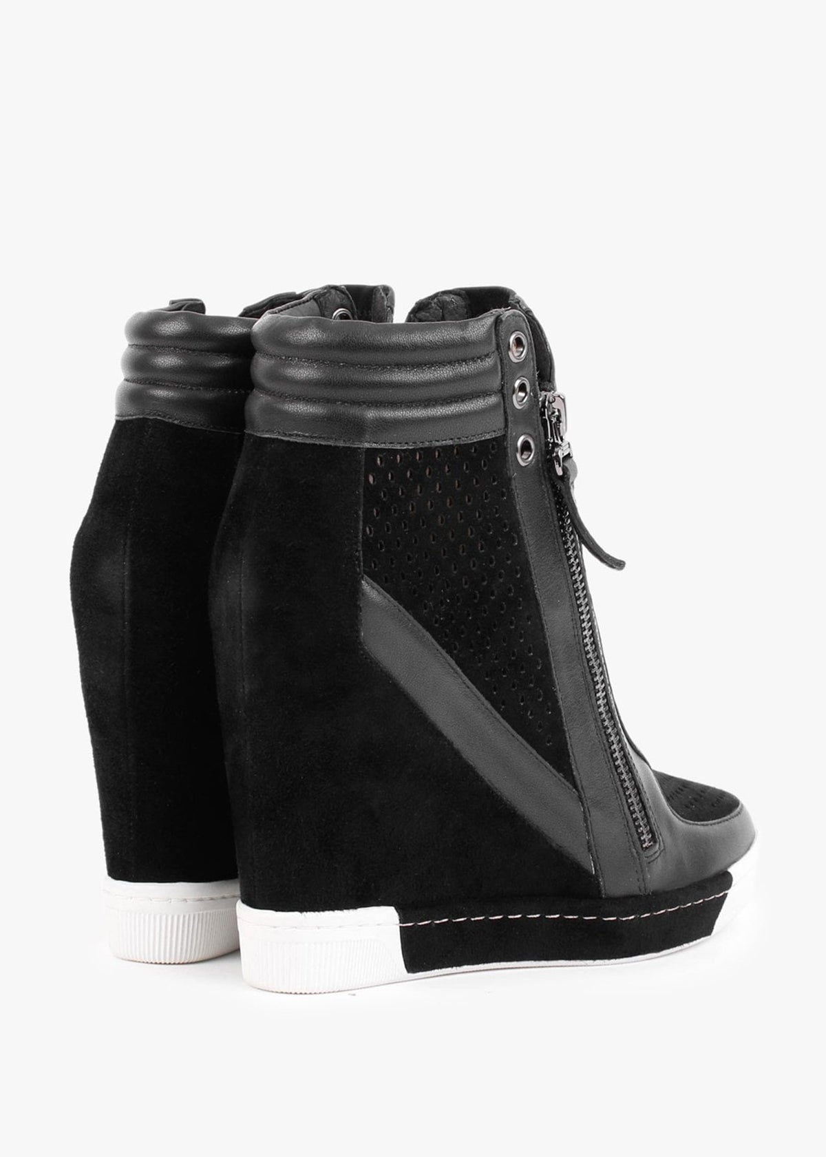 Perfo Black Suede & Leather Concealed Wedge Trainers