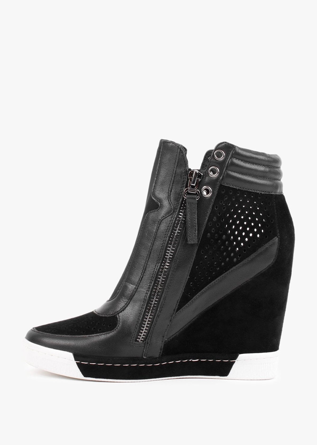 Perfo Black Suede & Leather Concealed Wedge Trainers