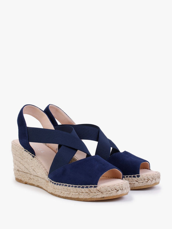 Kid Navy Suede Wedge Espadrilles