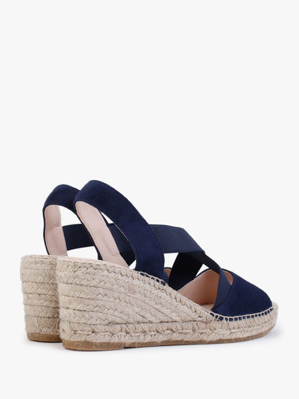 Kid Navy Suede Wedge Espadrilles
