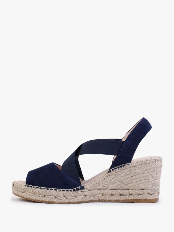 Kid Navy Suede Wedge Espadrilles