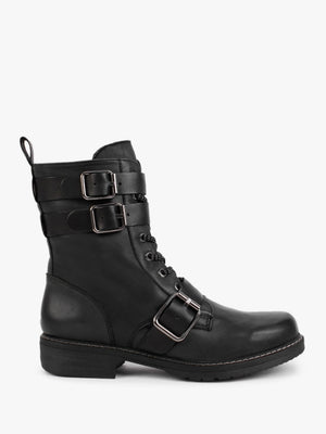 Black Leather Buckled Ankle Boots