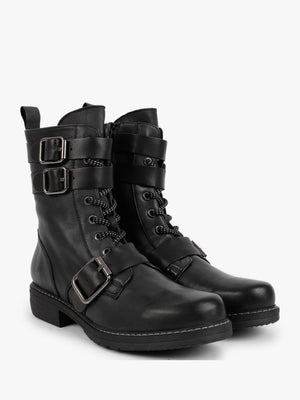 Black Leather Buckled Ankle Boots