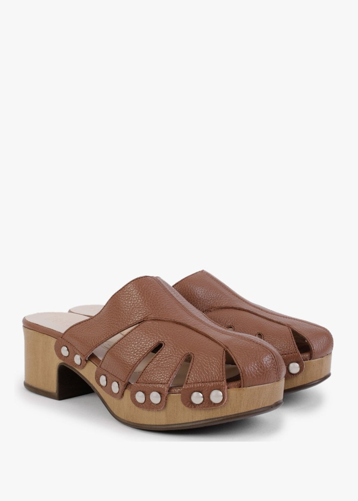 Tonic Tan Leather Cutaway Heeled Mules