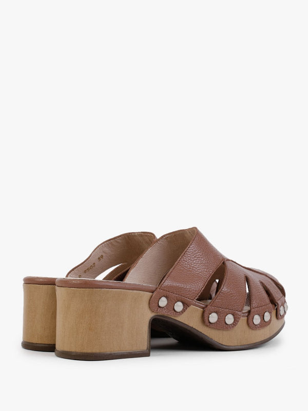 Tonic Tan Leather Cutaway Heeled Mules