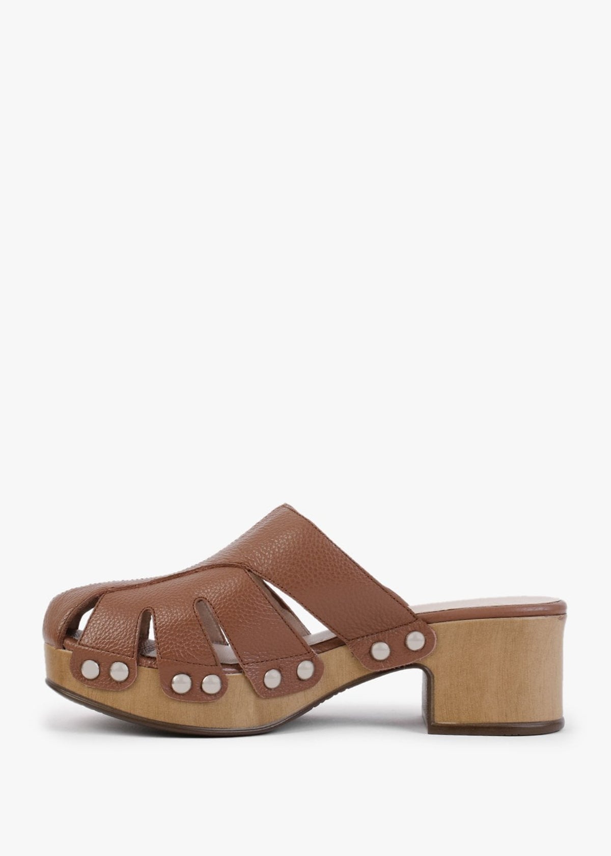 Tonic Tan Leather Cutaway Heeled Mules