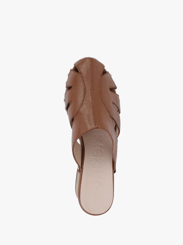 Tonic Tan Leather Cutaway Heeled Mules