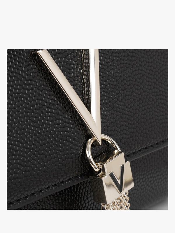 Divina Black Gold Pebbled Shoulder Bag