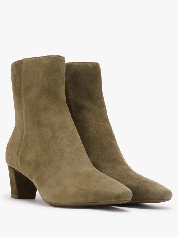 Willa Green Suede Block Heel Ankle Boots