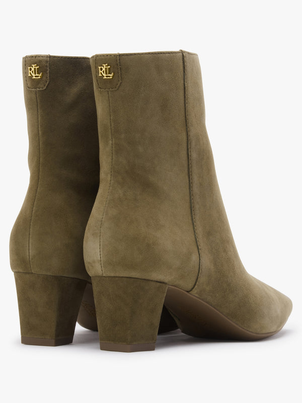Willa Green Suede Block Heel Ankle Boots