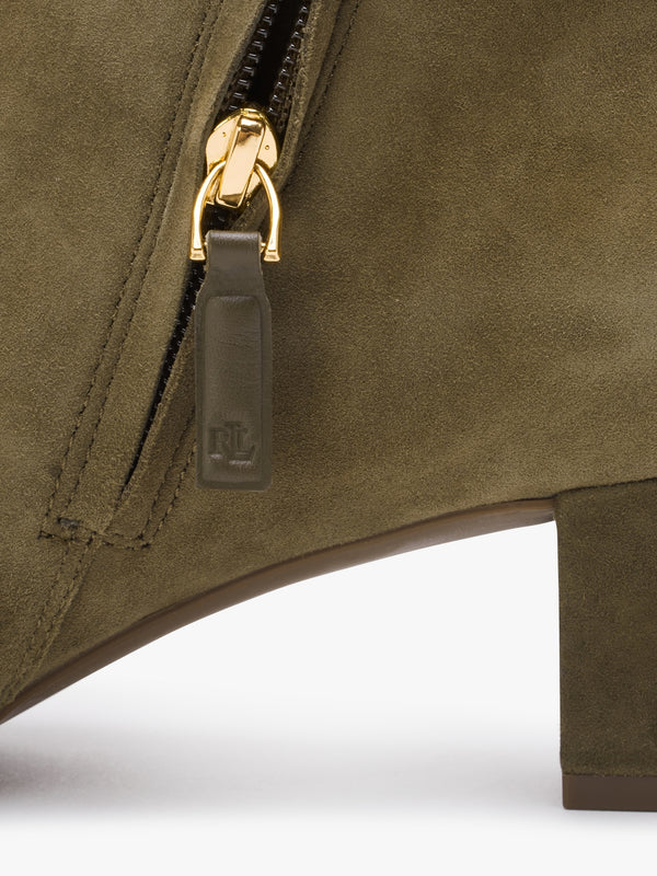 Willa Green Suede Block Heel Ankle Boots