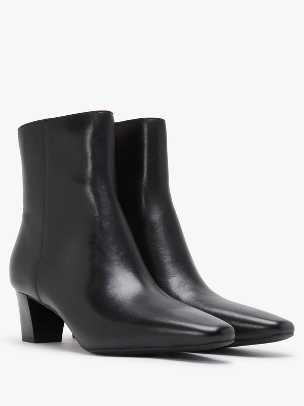 Willa Black Brushed Leather Block Heel Ankle Boots