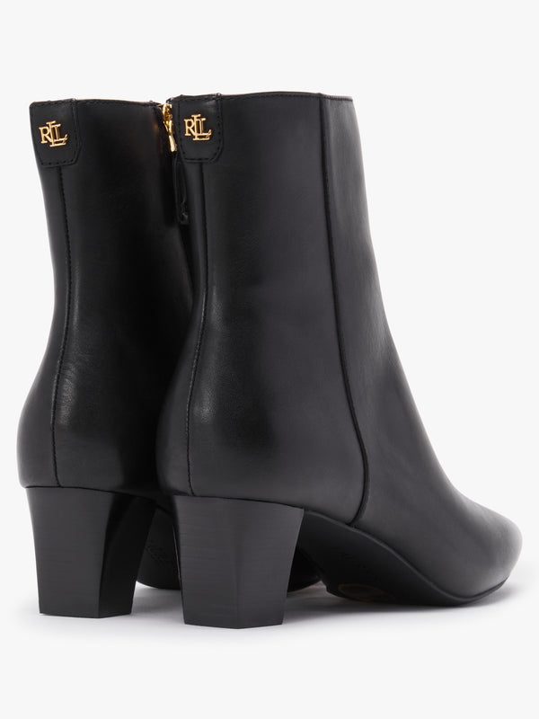 Willa Black Brushed Leather Block Heel Ankle Boots