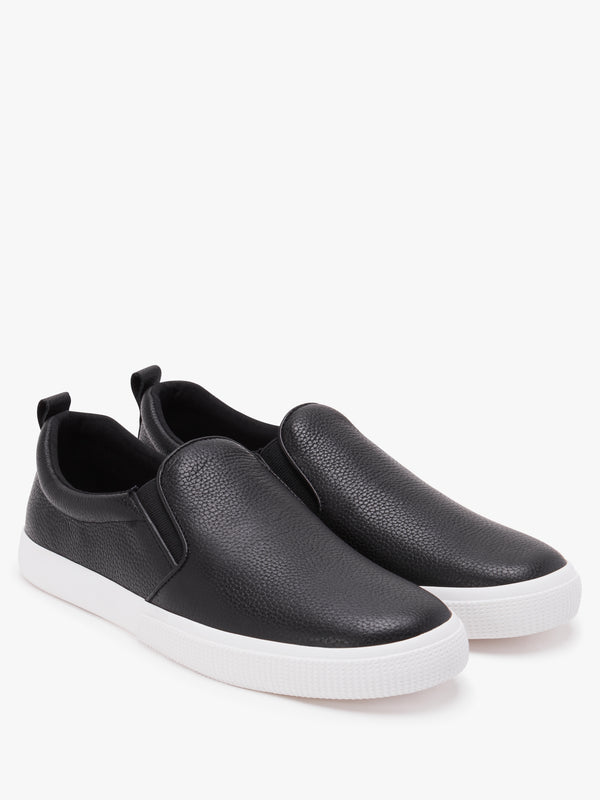 Haddley Black Tumbled Leather Trainers