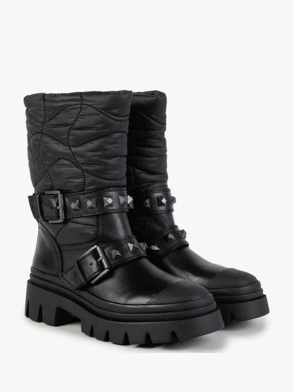 Polar Black Black Puffy Nylon Calf Boots