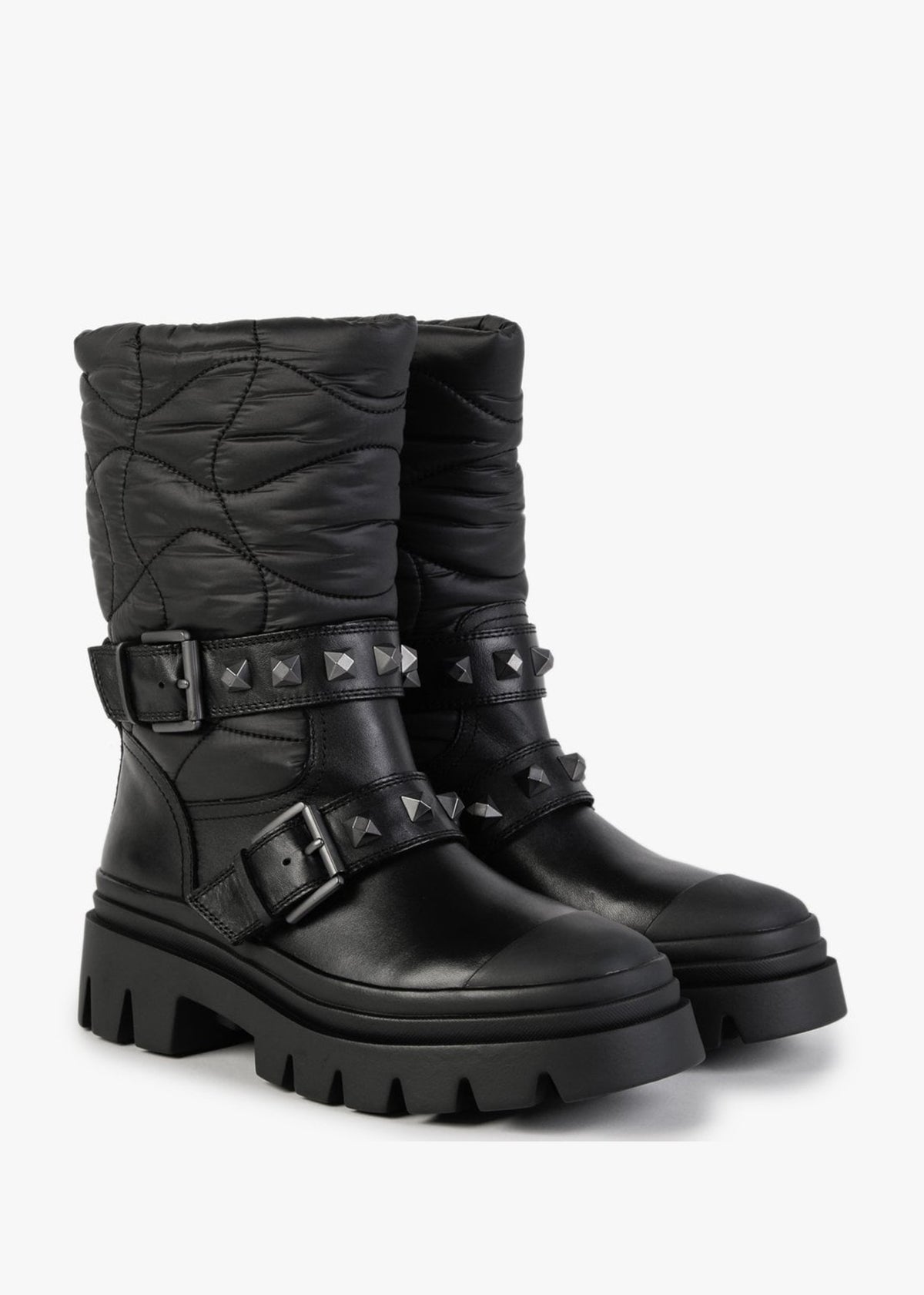 Polar Black Black Puffy Nylon Calf Boots