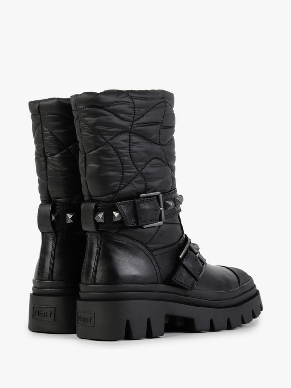Polar Black Black Puffy Nylon Calf Boots
