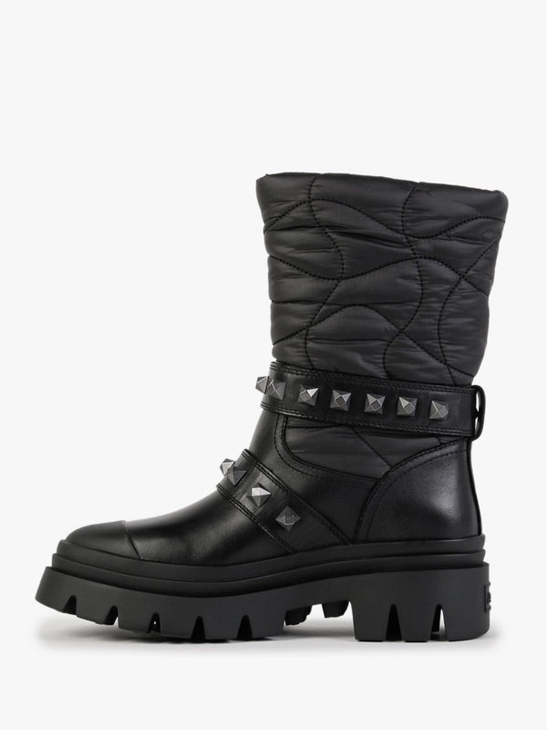 Polar Black Black Puffy Nylon Calf Boots