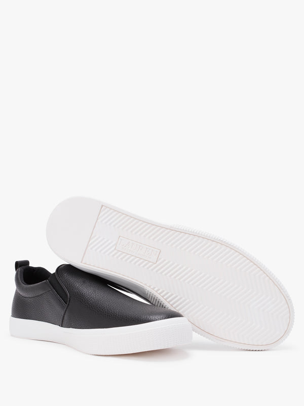 Haddley Black Tumbled Leather Trainers