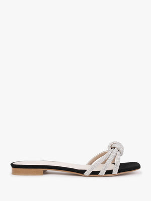 Flatante Black Suede Twisted Diamante Mules