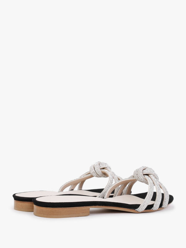 Flatante Black Suede Twisted Diamante Mules