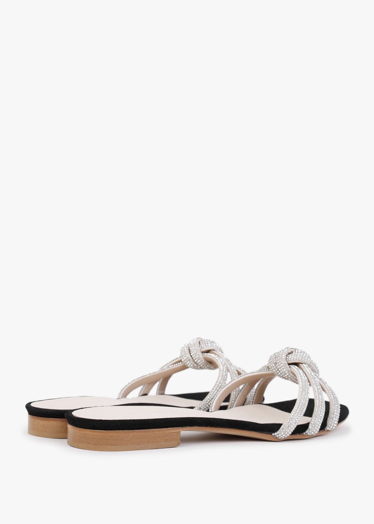 Flatante Black Suede Twisted Diamante Mules