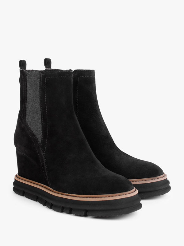 Fondant Black Suede Wedge Ankle Boots
