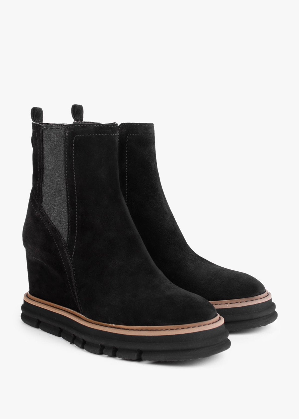 Fondant Black Suede Wedge Ankle Boots