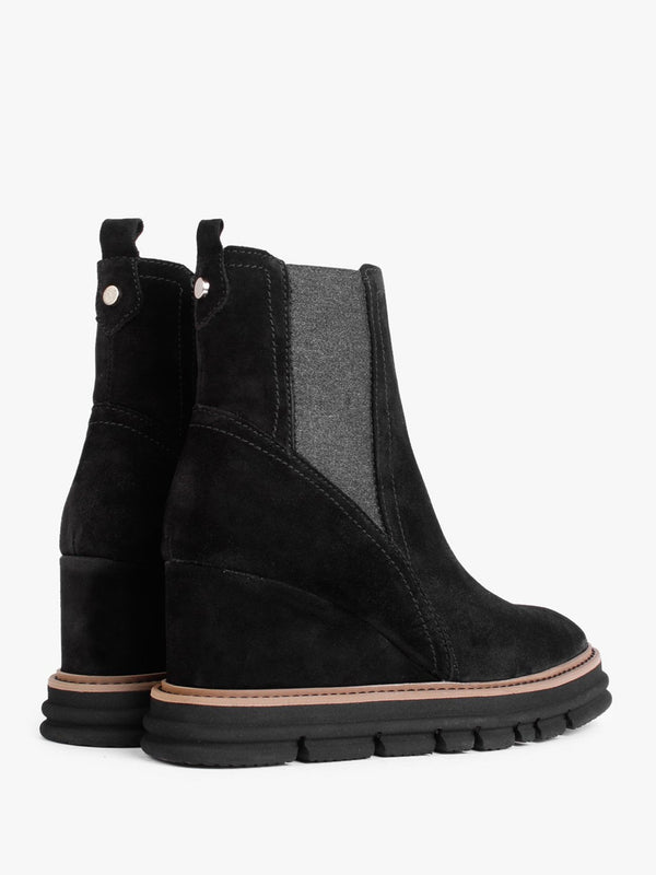 Fondant Black Suede Wedge Ankle Boots